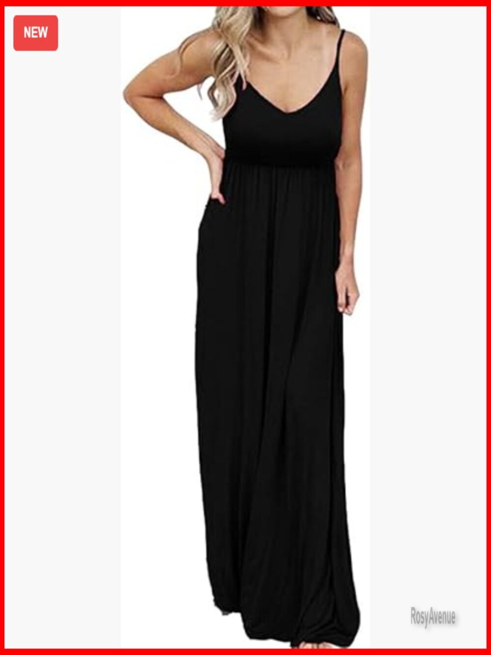 Sleeveless V-Neck Adjustable Spaghetti Strap Maxi Dress Summer Casual